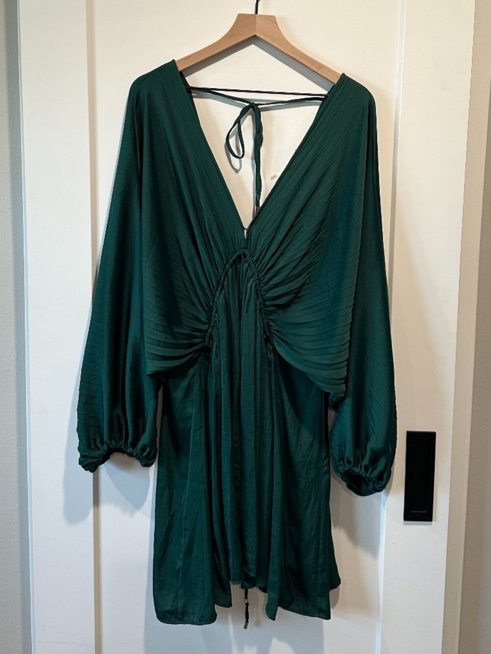 Free People Green Ruched Drawstring Mini Dress Size Large